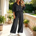 thumbnail image 4 of BRELIL Women's Two Piece Outfits Sets Collared Long Sleeve Shirt Wide Leg Pants Casual Lounge Matching Set Solid Boho Vacation Travel Tracksuit, Dark Gray M, 4 of 6