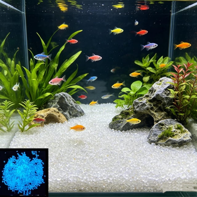 Arena Luminiscente para Acuarios: Grava Decorativa Luminosa, Piedras Noctilucentes para Peceras de Peces Betta y Gambas. Piedras Que Brillan En La Oscuridad para Decoración Subacuática.