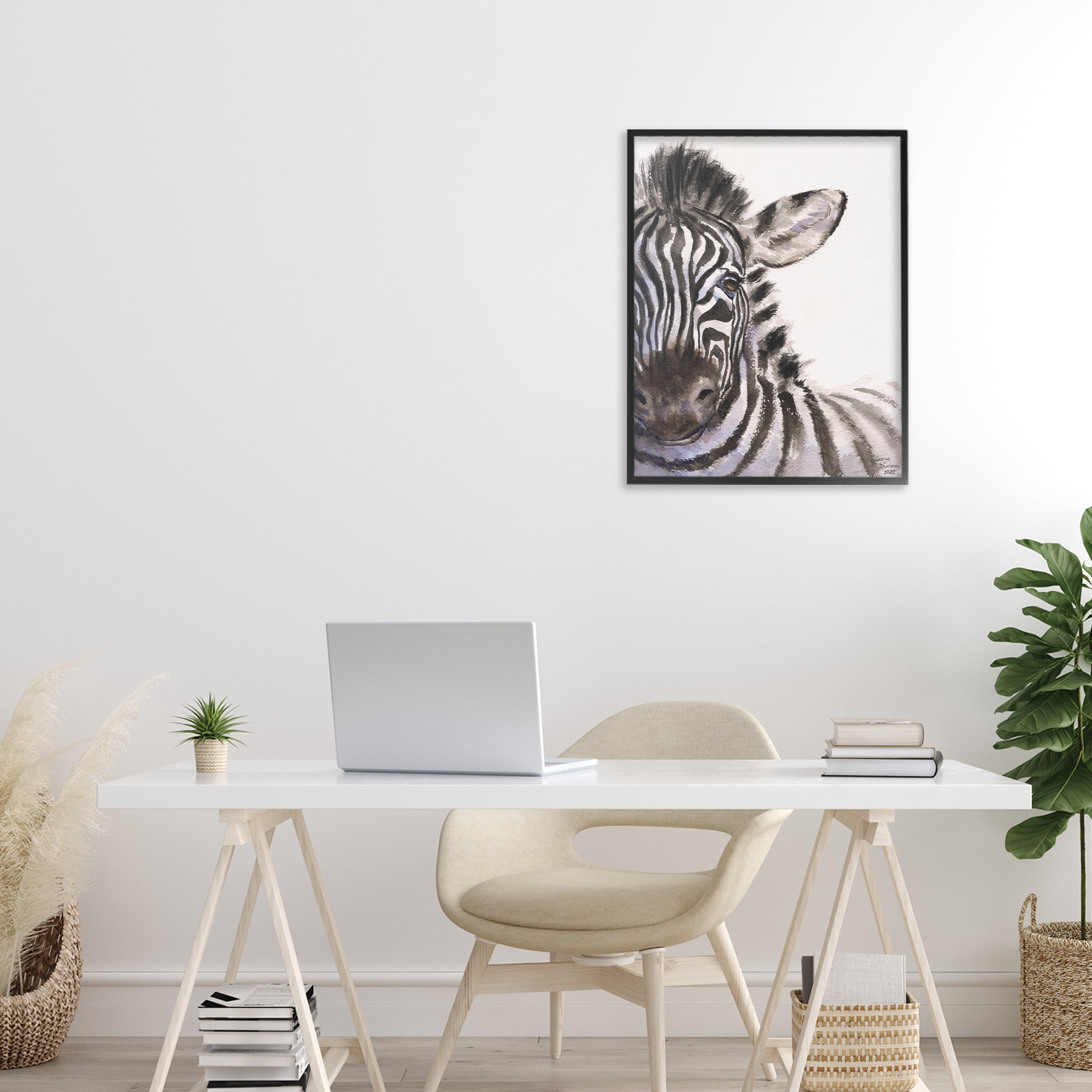 Stupell Industries Zebra Portrait on White Black Framed Giclee Art, design by George Dyachenko
