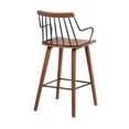 thumbnail image 3 of Homestock Modern Minimalism Walnut and Metal Modern 26-inch Counter Height Bar Stool, 21"D x 19"W x 38"H, 250 lb capacity, Sturdy Base and Footrest, Ideal for Kitchen Counters/Bar or Pub Tables, 3 of 4