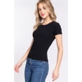 thumbnail image 3 of Saronite Basic Cotton Ribbed Knit Crew Neck Short Sleeve Top, Black (Women's), 3 of 4