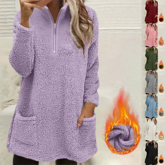 Womens Fuzzy Pullover Hoodie Fall Winter Soft Warm Sweatshirt With Pocket Comfort Wear