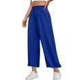 thumbnail image 2 of Dasayo Blue Pants for Women Elastic Waist Loose Wide-Leg Palazzo Slacks Solid Stretchy Summer Trousers Womens Capris M, 2 of 7