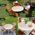 thumbnail image 4 of Marble Beige Round Tablecloth for 36-44 Inch Tables, Fitted Table Cover with Elastic Edge, Modern Abstract Ink Painting Luxury Waterproof Outdoor Table Cloth Protector for Patio Garden Dinner Picnic, 4 of 9