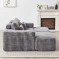 thumbnail image 5 of 87" Oversized Sectional Lounge Chaise,No Assembly Required,Cloud Plush Loveseat with Two Removable Footstool,Fluffy Modern Sleeper Chair for Indoor Living Room Bedroom (Grey), 5 of 11