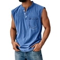 thumbnail image 3 of Sleeveless Shirts for Men Henley Neck Sleeveless Workout Muscle Tank Tops Summer Relaxed Fit Plain Tshirts, M, 3 of 5