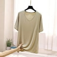 thumbnail image 6 of YHAJDS Women's Casual Tops Solid Color Round Neck Pullover Modal Home V Neck Short Sleeve Tee, 6 of 6