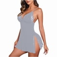 thumbnail image 4 of Sakmal Cute Moomoo Womens Nightgown Side Split Gray Short House Dress Sleeveless Lace Chemises for Women, 4 of 4