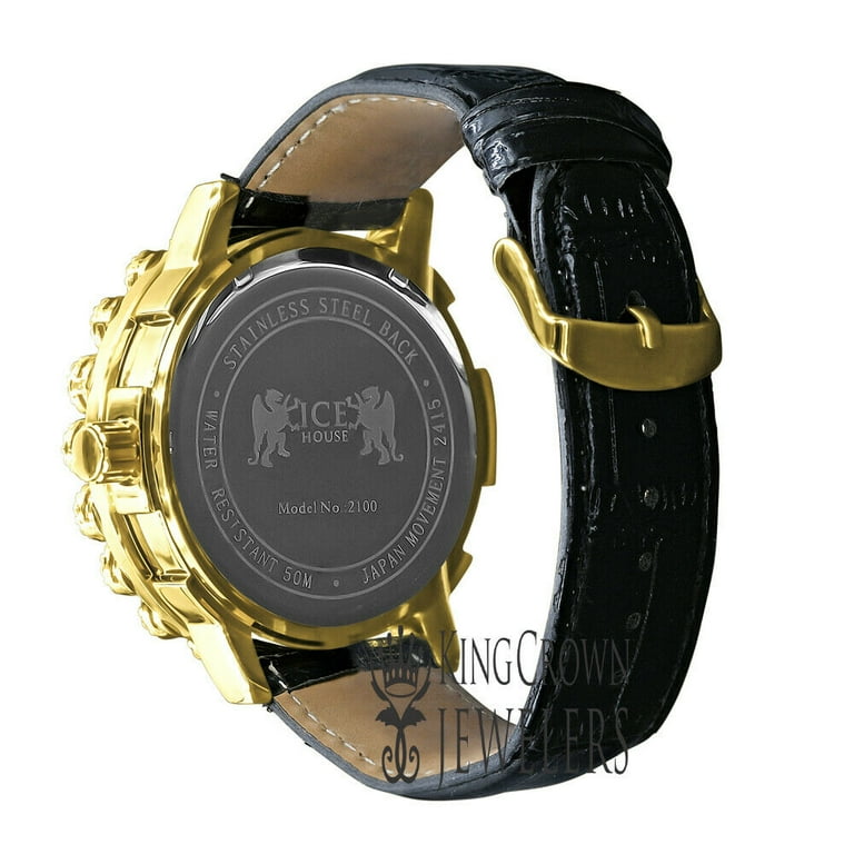Custom Flower Bezel Mens Yellow Gold Tone Watch Khronos Real