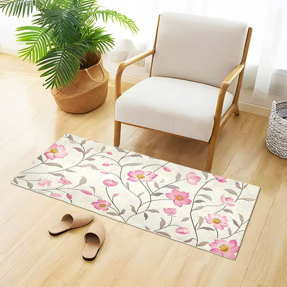 Little Flowers Floral Bathroom Rug 39x20 Non Slip Quick Dry Washable Bathroom Mats for Bedroom Living Room Kitchen