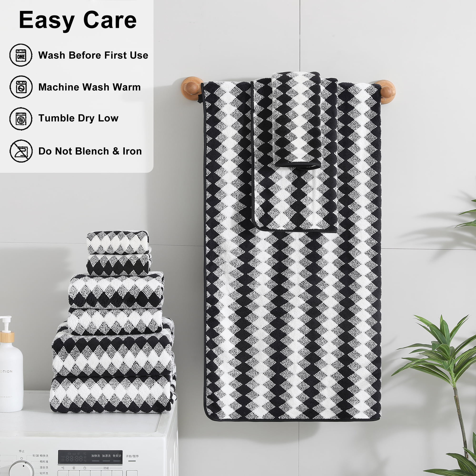 Jessy Home 12 Piece Black White Towel Set Soft Bath Towel for Bathroom-4 Bath Towels, 4 Hand Towels, 4 Washcloths Highly Absorbent Bath Sheet for Hotel & Spa