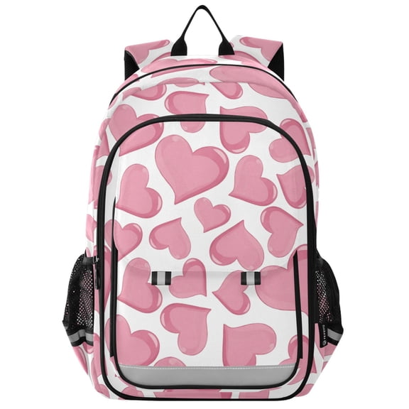 School Backpack for Teens 17L Lightweight Bookbag with Reflective Strips Pink Hearts Pattern