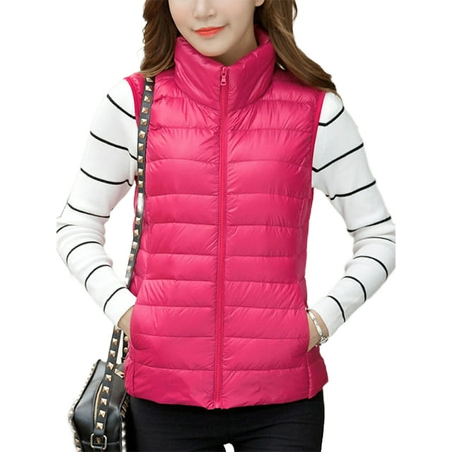 Innerwin Doudounes Manches Longues Gilet Matelassé Col Montant Chaud Extérieur Rose Rouge m