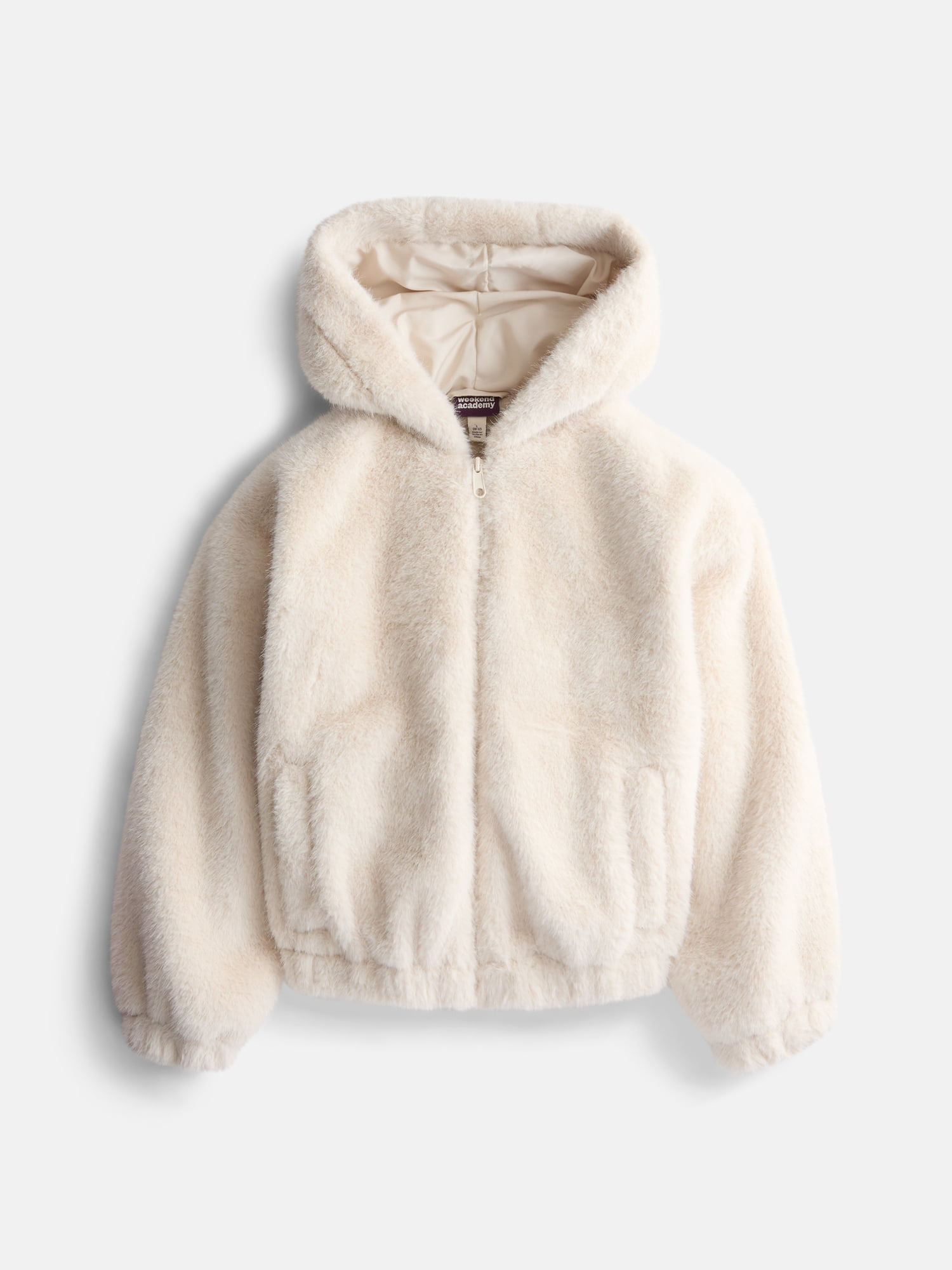Weekend Academy Girls Fuzzy Faux Fur Hooded Jacket with Long Sleeves, Sizes 4-18