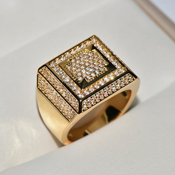 Copper plated micro zircon square ring ring ring