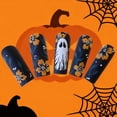 thumbnail image 3 of Matte Black Yellow Floral Extra Long Halloween Press On Nails 24Pcs, Ghost White Spooky Fake Nails Set, Reusable False Nails for Gothic Party Fall Daily Wear Women Girls, 3 of 8