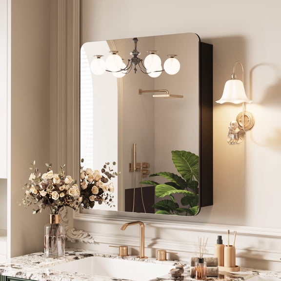 24 in. W x 30 in. H Rounded Corner Frameless Rectangular Recessed or Surface Mount Medicine Cabinet with Mirror