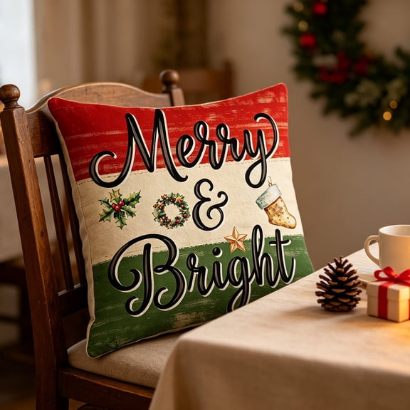 Zynviq Christmas Decorative Pillow Covers 18x18inch Multicolor Couch Pillow Covers Letters with Zipper Square Cloth