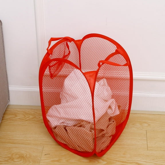 OUNONA Foldable Lightweight Laundry Hamper with Red Mesh Basket for Clothes Storage and Organization