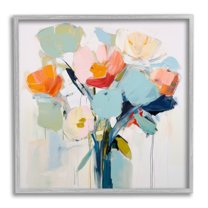 Stupell Industries Pastel Flowers Abstraction Abstract Painting Gray Framed Art Print Wall Art, 12 x 12