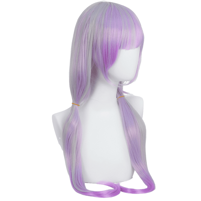 Peluca genérica para cosplay, 65 cm, violeta claro, gris, con coletas gemelas