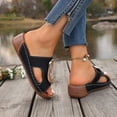 thumbnail image 5 of Rokment Women's Orthopedic Platform Wedge Slip on Sandals Trendy Casual Leather Metallic Chunky Mid Heel Dress Slides Comfortable Walking Slippers for Beach Summer Black Size 6, 5 of 7