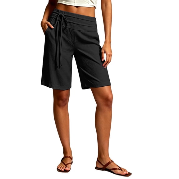 Dwellite Cotton Linen Shorts for Women Palazzo Shorts Casual Elastic Waist Drawstring Flowy Loose Beach Travel Trousers Dark Gray XL