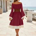 thumbnail image 3 of Women's Renaissance Peasant Dress Off Shoulder Ruffle Long Sleeve A-Line Midi Dress with Lace-up Corset Belt Medieval Vintage Halloween Costume Fair Festival Outfit, 3 of 8