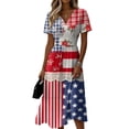 thumbnail image 2 of 4th Of July Patriotic Dress American Flag Print A-Line Independence Day Dresses Trendy Casual V Neck Short Sleeve Usa Beach Holiday Dresses, 2 of 5