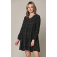 thumbnail image 2 of Made by Johnny Women's Casual Long Sleeve V-Neck Loose Flowy Swing Shift Dress XL BLACK_POLKA, 2 of 4