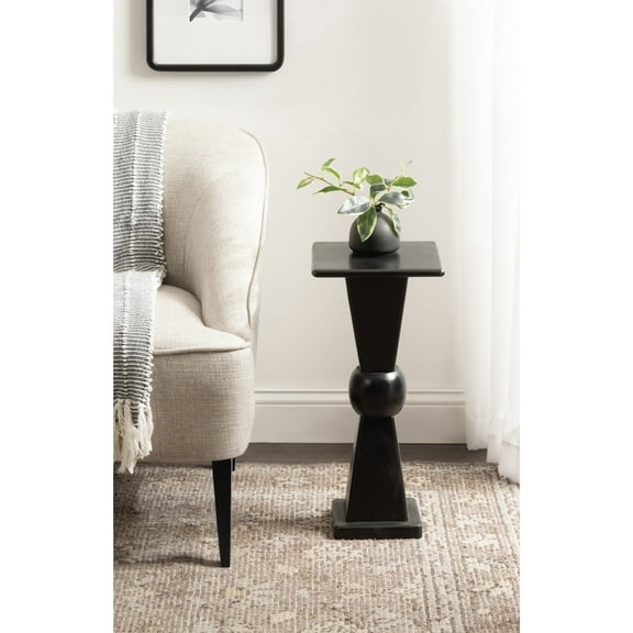 Kate and Laurel Gaeta Modern Square Pedestal Drink Table, 10 x 10 x 22, Black, Transitional Mango Wood Mini Table for Use as Small Bedroom Nightstand or Indoor Plant Stand