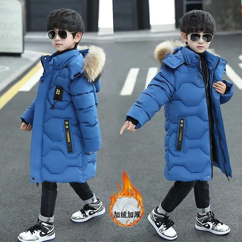 Boys Padded Coat Long Parka Hooded Warm Student Kids Jacket Winter Outercoat Blue Walmart