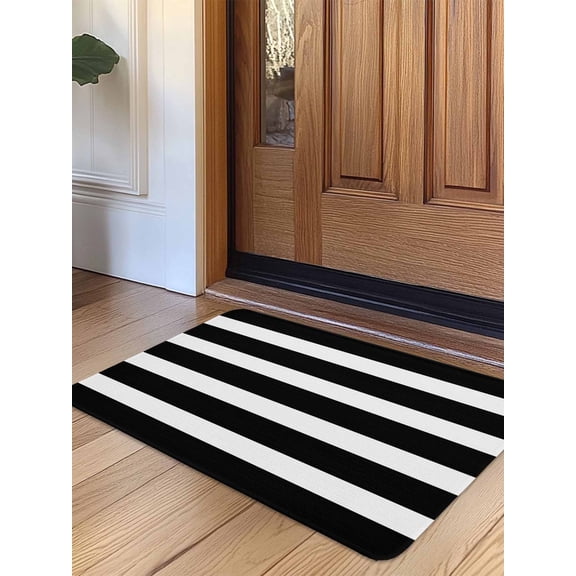 Black Striped Door Mat Indoor Outdoor Entrance,Non Slip Small Rug for Kitchen Bathroom Entryway Rug,Modern Simple Monochrome Geometric White Washable Doormat Floor Mat for Office Home 16x24 Inch