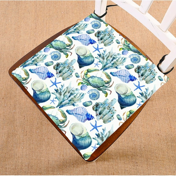PHFZK Watercolor Art Chair Pad, Sea Ocean Pattern with Shell, Coral and Crab Seat Cushion Chair Cushion Floor Cushion Two Sides Size 16x16 inches