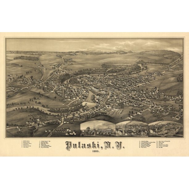 Old Map of Pulaski New York 1885 Oswego County Poster Print (36 x 54