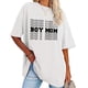 thumbnail image 2 of Blusa informal de color blanco de gran tamaño con cuello redondo, estampado de letras y hombros caídos, 2 of 5