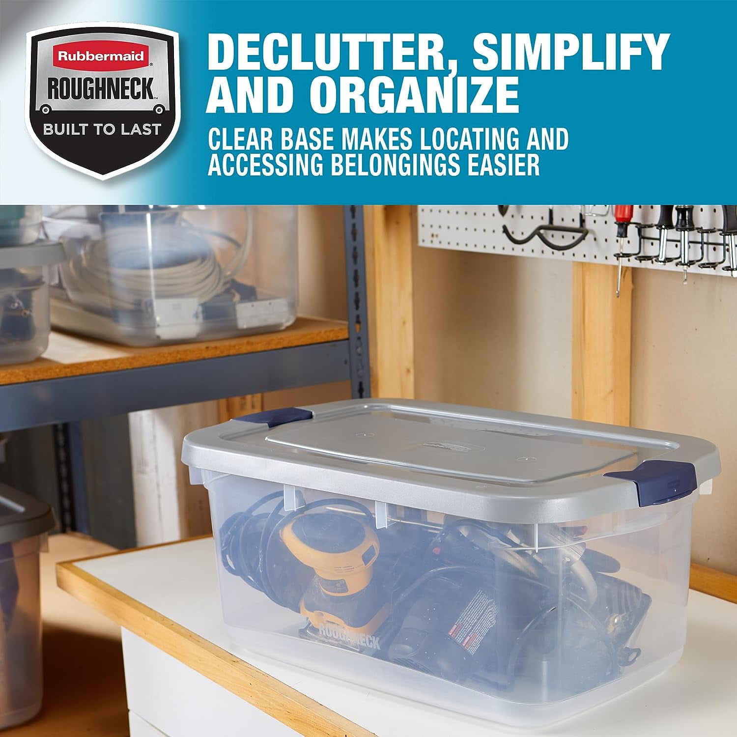  Rubbermaid Roughneck Clear 95 Qt/23.75 Gal Storage Containers,  Pack of 4 with Latching Grey Lids, Visible Base, Sturdy and Stackable,  Great for Storage and Organization : Health & Household