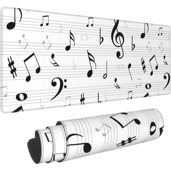 Music Notes Musical Notation Large Gaming Mouse Pad Desk Mat 31.5x11.8 Inch Extended Keyboard Mat with Non-Slip Rubber Base