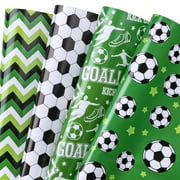 WRAPAHOLIC Football Wrapping PresNok Paper Sheet - 12 Sheets Sports Soccer Theme Folded Flat for Theme Birthday Party, Season Games - 19.7 Inch x 27.5 Inch Per Sheet