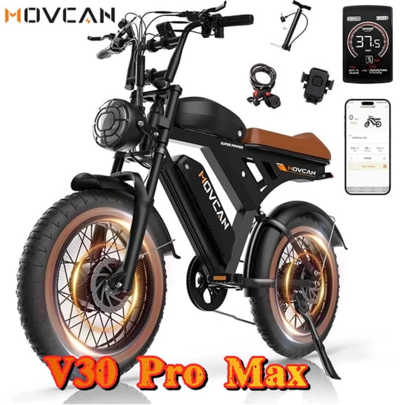 MOVCAN V30 Pro Max Electric Bike for Adults, 3000W(Peak) Motor, 20" Fat Tire Ebike, 37.5MPH 100 Miles, 48V 31.2Ah Dual Battery Motorcycle Ebike for Off-roading