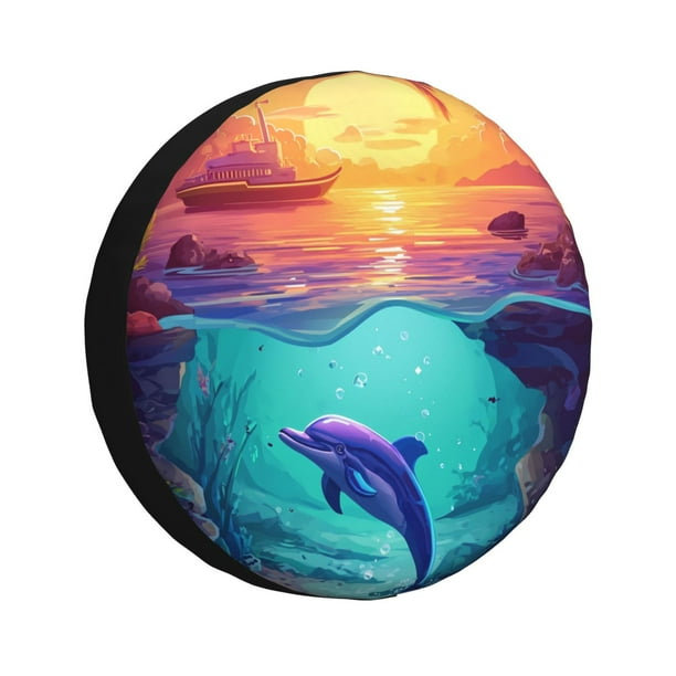 Balery Hawaiian Island Dolphin Cubiertas para Neumáticos - Protector Resistente para Neumáticos de Camioneta, SUV, Remolque, Camper y RV-15 inch