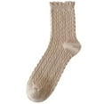 thumbnail image 5 of Women's Mid Calf Socks With Scalloped Edges For Autumn Warmth Cozy Pile Lined Breathable Boot Stockings, Khaki, 5 of 5