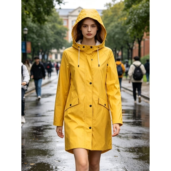 Women's Outdoor Mountaineering Medium Long Jacket Trench Coats for Women Waterproof Long Hooded Rain Jackets Lightweight Button Down Workout Windbreaker with Pockets yellow S