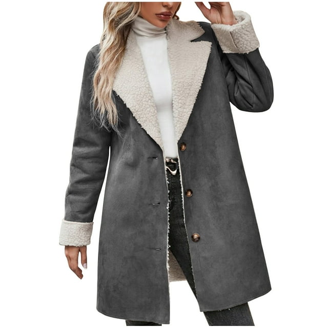 Chaquetas y abrigos casuales de manga larga sin capucha para mujer, abrigo de invierno cálido compuesto con cuello de solapa y botones, abrigo para mujer