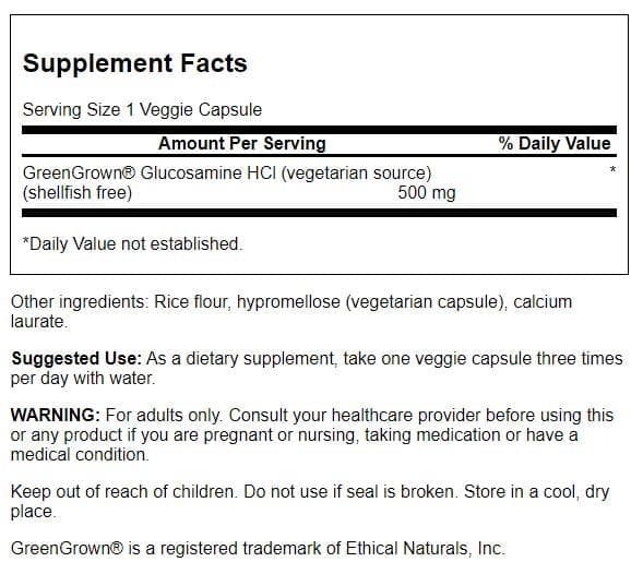 Swanson Vegetarian Glucosamine - Shellfish Free 500 Milligrams 90 Veg Capsules (2 Pack)