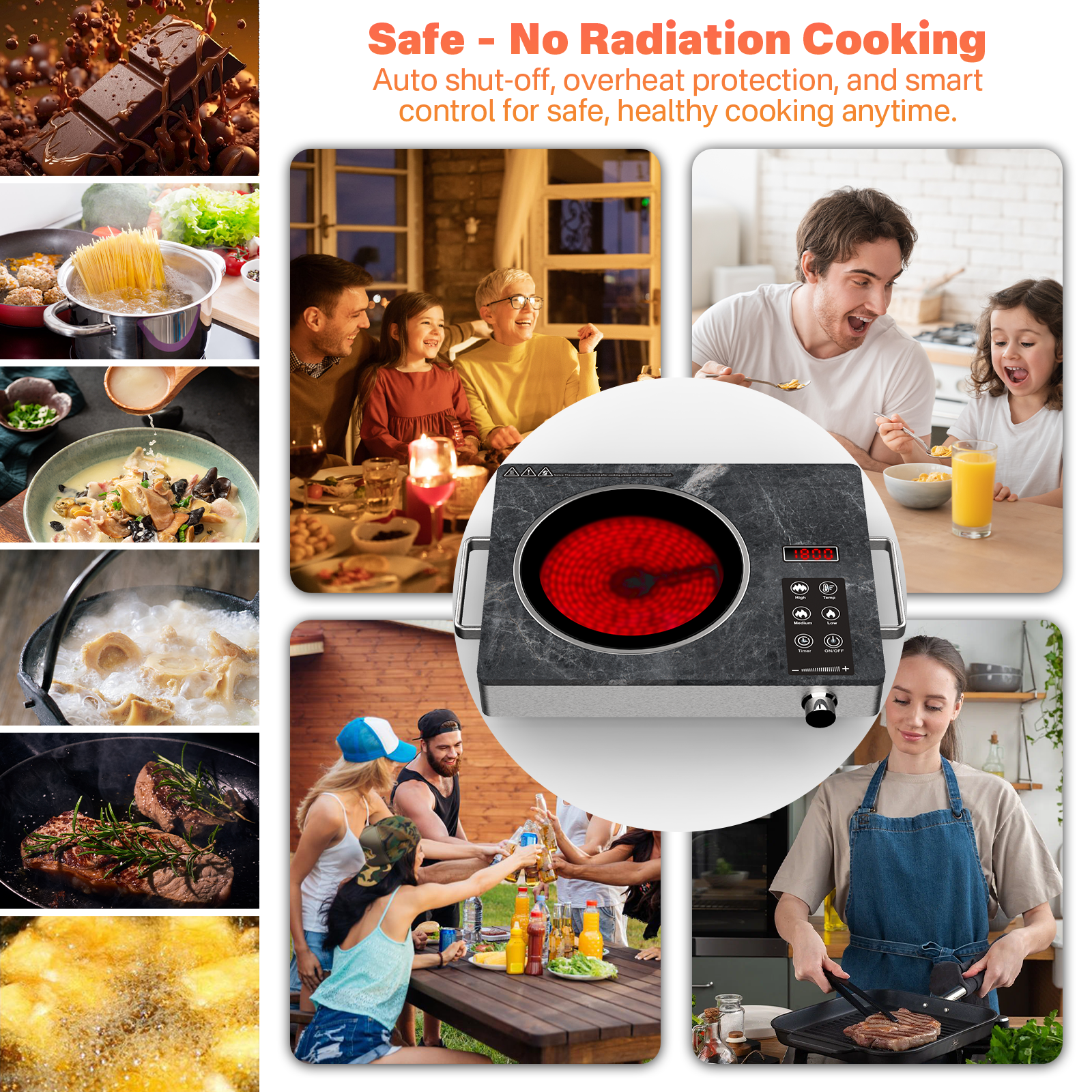 Graceall Portable Hot Plate 1800 Watt, Single Burner Electric Stove 7.87in Infrared Ceramic Cooktop, Cocinas Electricas de Mesa Countertop 1 Eye Burner Stove Electric for Home, Dorm, RV, and Camping