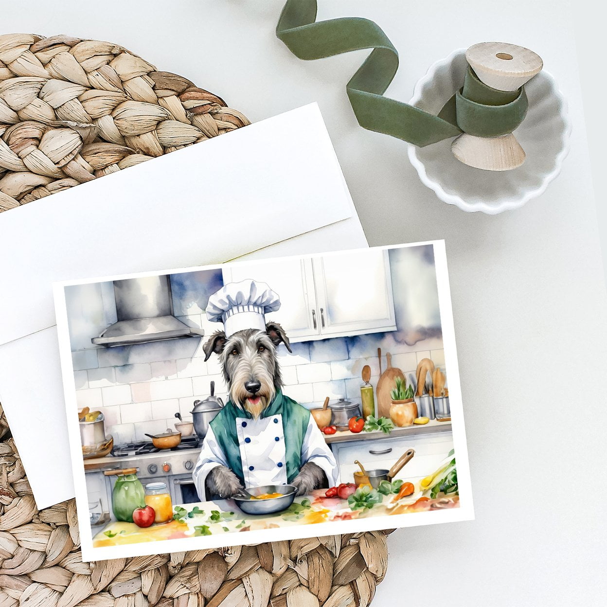 Irish Wolfhound The Chef Greeting Cards Pack of 8 7 in x 5 in