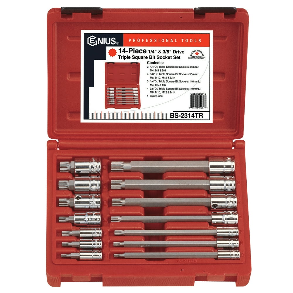 Genius Tools 14pc 1/4" & 3/8" Dr. Triple Square Bit Socket Set BS