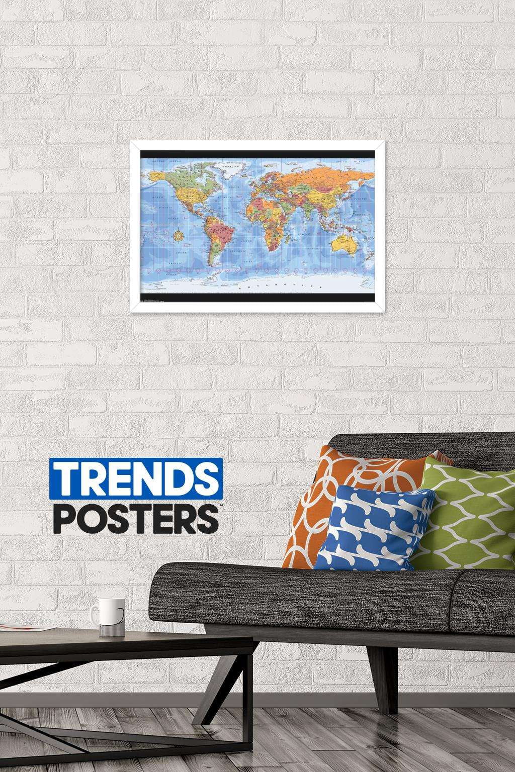 Map - World Time Zones Wall Poster, 14.725" x 22.375", Framed