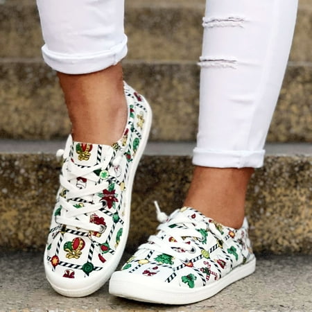 

Casual Shoes Women Canvas Christmas Print Loafers Flat Shoes Soft Vulcanize Casual Shoes Ladies Shoes